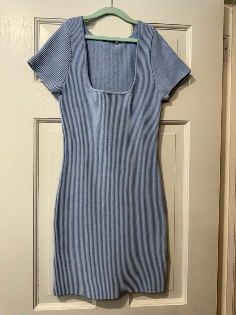 Signature8 Baby Blue Ribbed Square-Neck Mini Dress